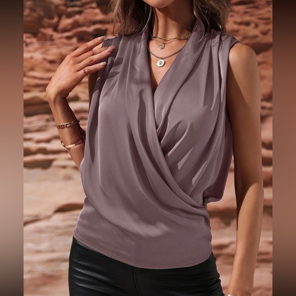Luxe mauve purple wrap satin blouse - Picture 4 of 4